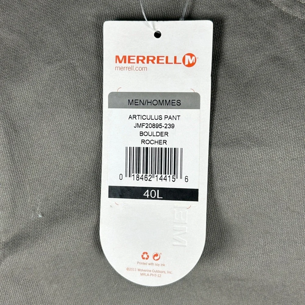 Merrell Articulus Pant Mens 40L Boulder Greige Solid Outdoor Hiking Stretch
